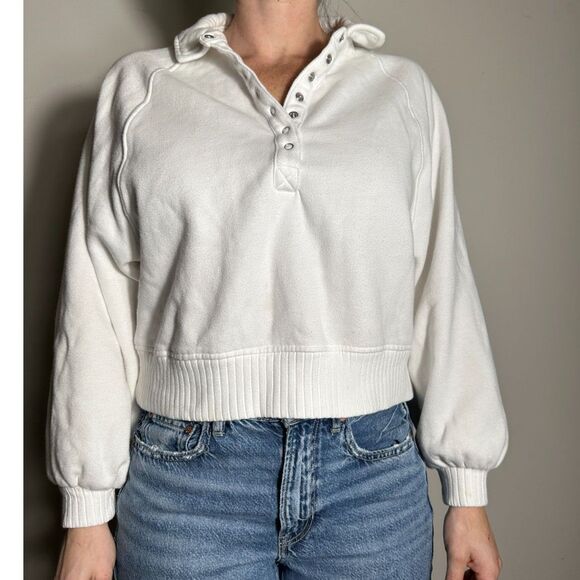 Aerie White Snap Button Sweatshirt Size XS - Picture 1 of 3